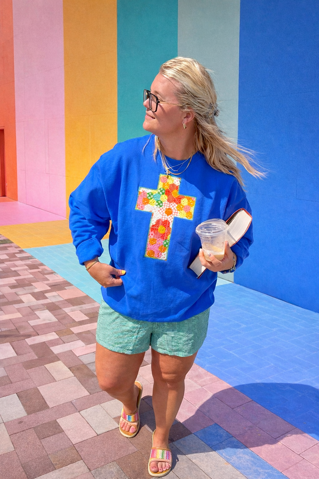 Cross Quilt Embriodery Sweatshirt