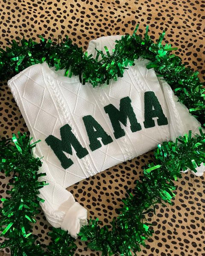 Mama Chenille Sweatshirt White/ Green