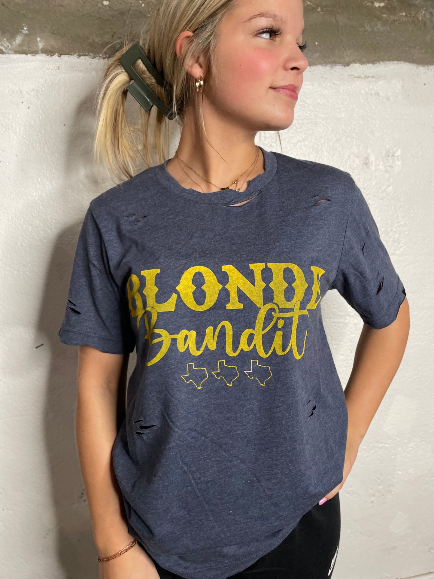 Blonde Bandit Navy/Mustard Writing
